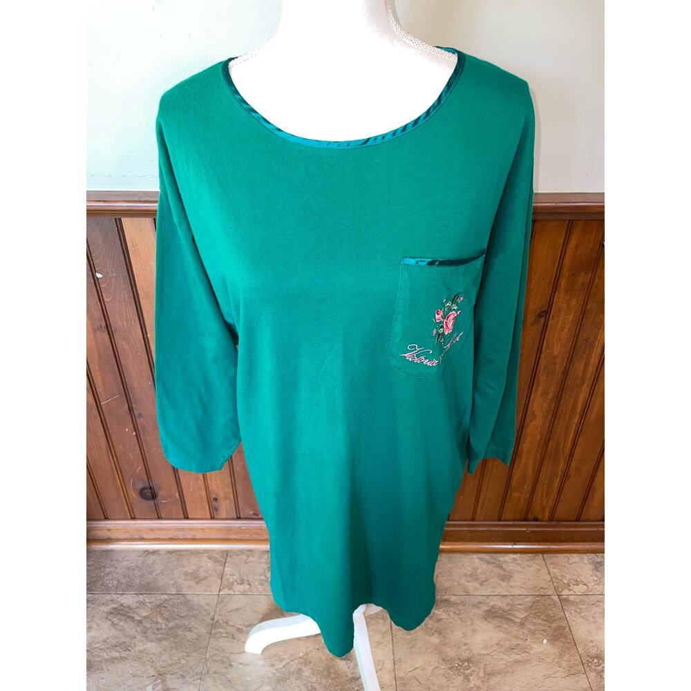 Womens Victorias Secret Green VIntage Gold Tag 90s Floral Cotton Nightgown PS